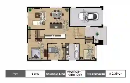 Provident Deansgate 3 BHK SqFt floor plan,  sq ft carpet area